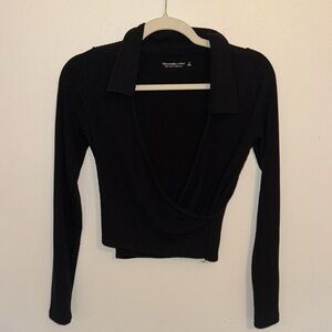 Long-Sleeve Ribbed Polo Wrap Top - size small